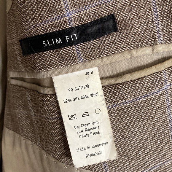 Saks Fifth Avenue Black Label Sport Coat Mens 40R Beige Silk Wool Windowpane - Picture 14 of 15